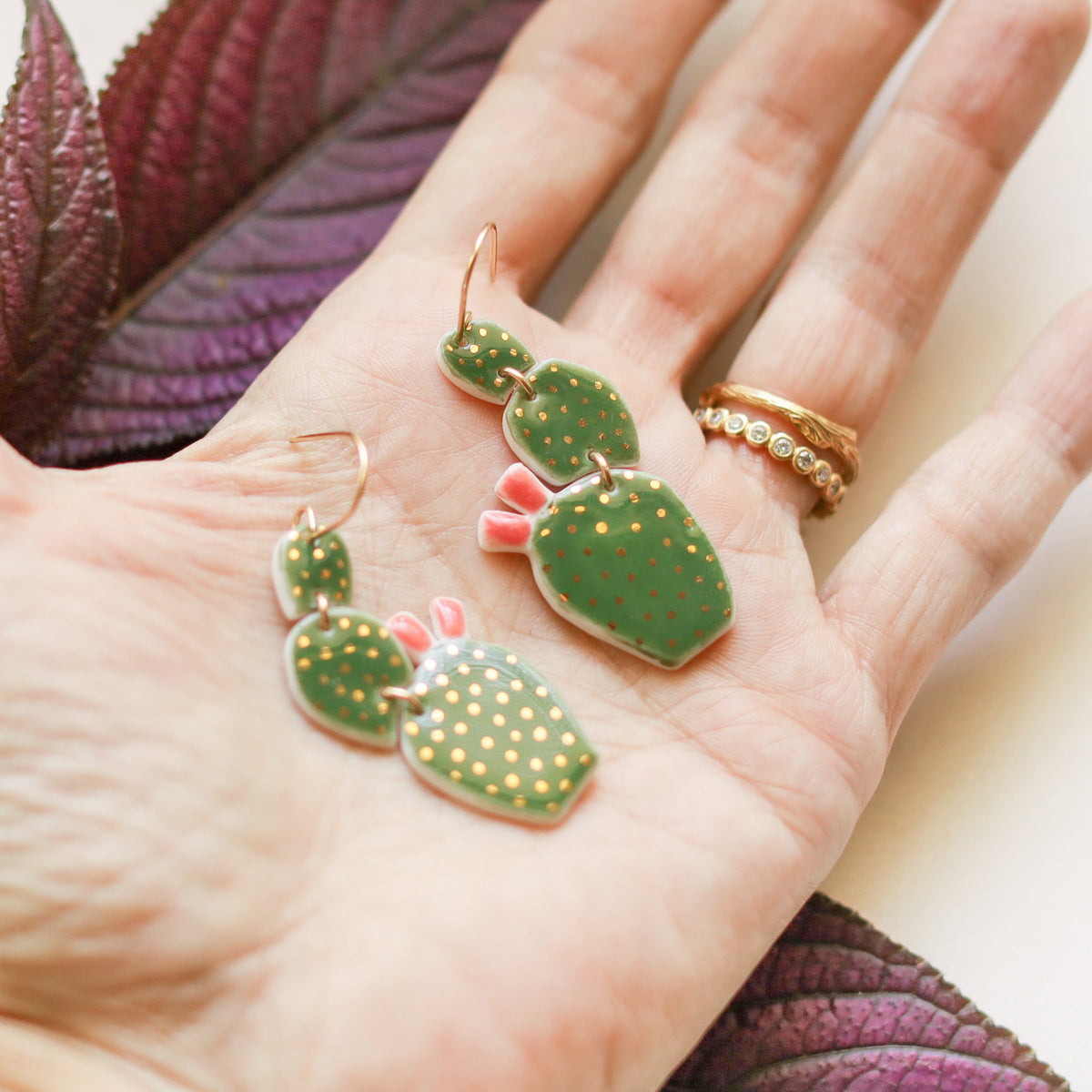 front-back succulent earrings cactus earrings – Remnant Studios