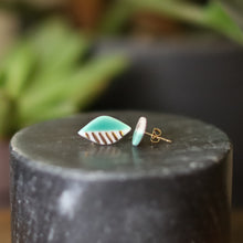 green and gold leaf studs
