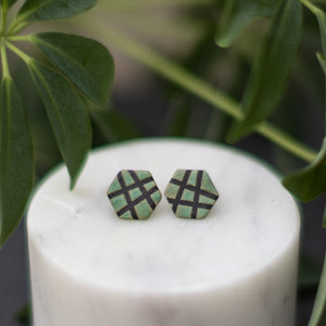 green mosaic stud earrings