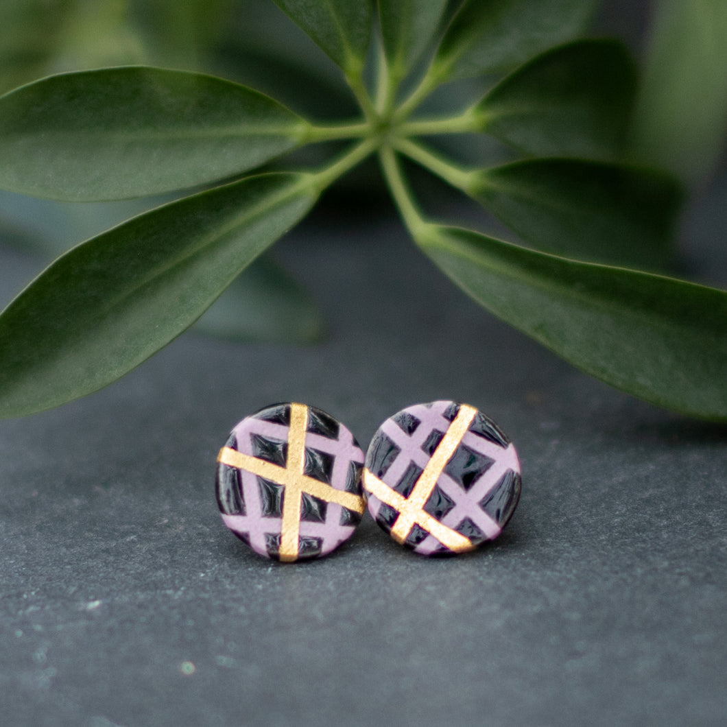 purple mosaic stud earrings