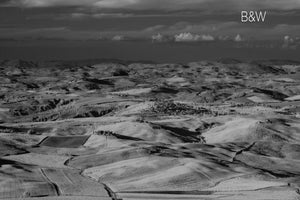 Tuscan hillside aerial photo, infrared photography, Italy drone photography, aerial black and white hillside landscape, Austin photographer