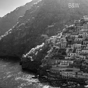 Amalfi Coast aerial photo, European infrared photography, drone photography, aerial city, Austin photographer, Positano Italy black and white ocean view