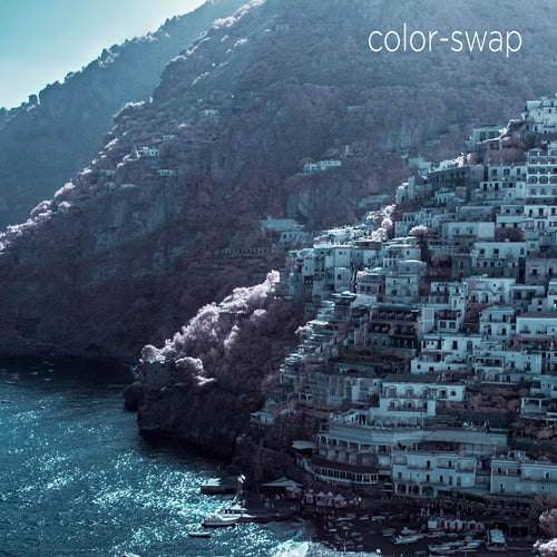 Amalfi Coast aerial photo, European infrared photography, drone photography, aerial city, Austin photographer, Positano Italy blue ocean view
