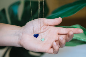 tiny signature heart necklace, sweetheart dainty necklace, Austin jewelry, porcelain wearable art, social impact jewelry, ethical accessory, colored heart everyday wear