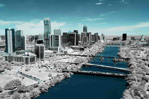 Austin aerial photo, infrared photography, drone photography, aerial city, Austin blue landscape