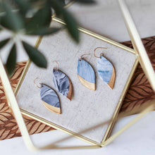 granite - black and blue marbled leaf earrings