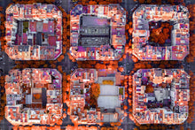 aerial drone city blocks, drone urban development image, orange neighborhood image, overhead perspective, Austin photographer