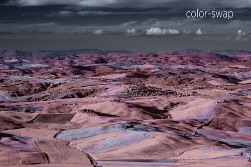 Tuscan hillside aerial photo, infrared photography, Italy drone photography, aerial hillside landscape, Austin photographer