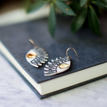 eye with leaf lashes earrings