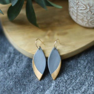 grey and gold leaf earrings