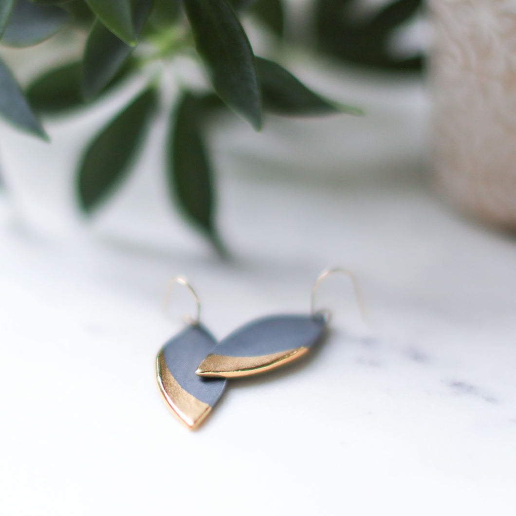 grey and gold leaf earrings