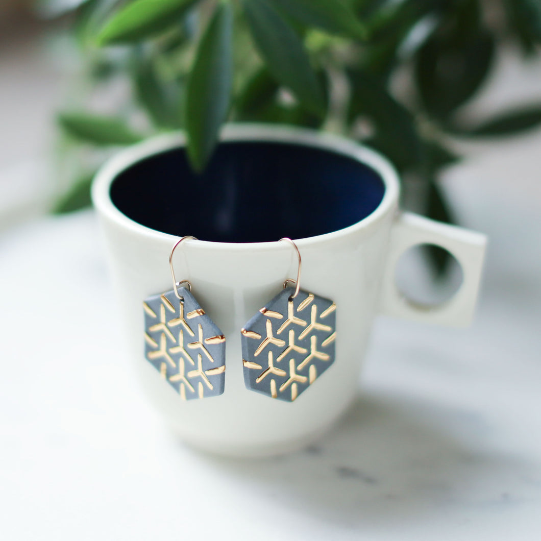 grey hexagon earrings