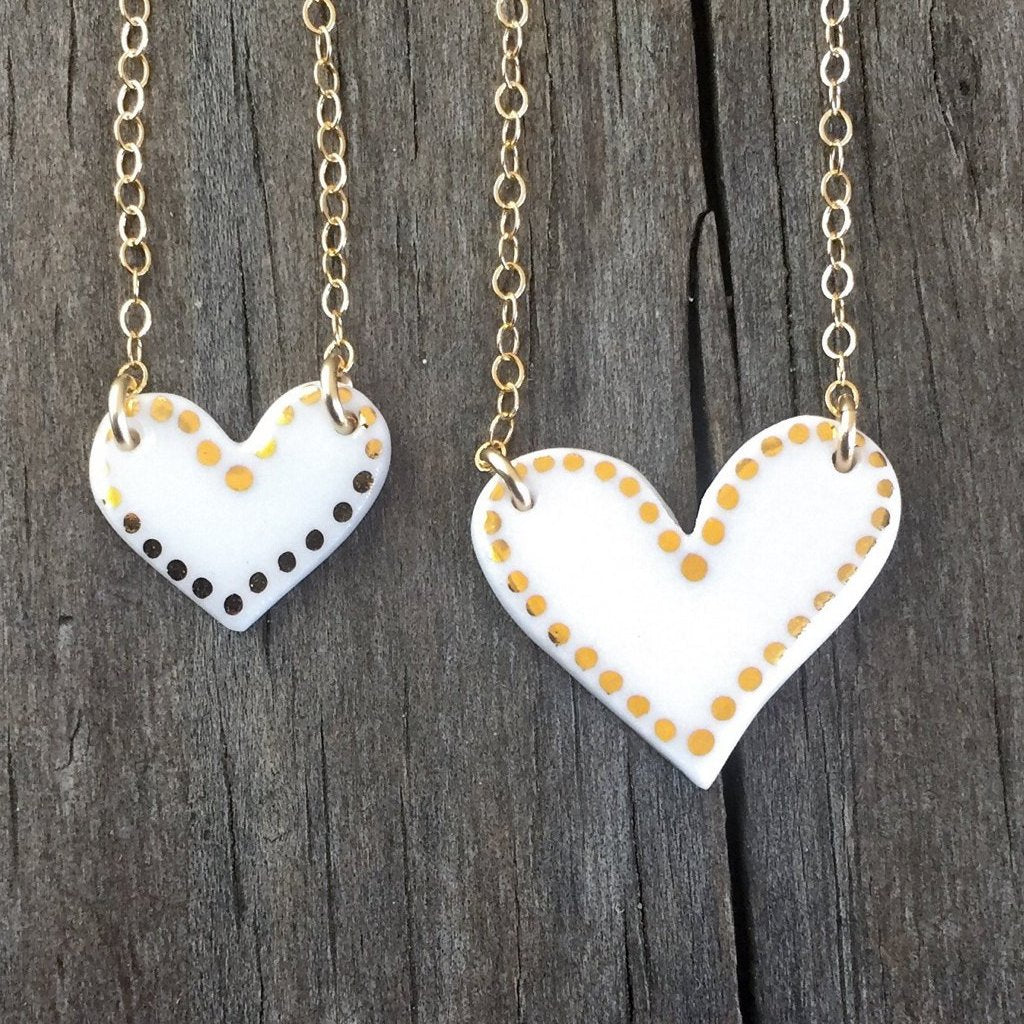 dot bordered porcelain heart necklace