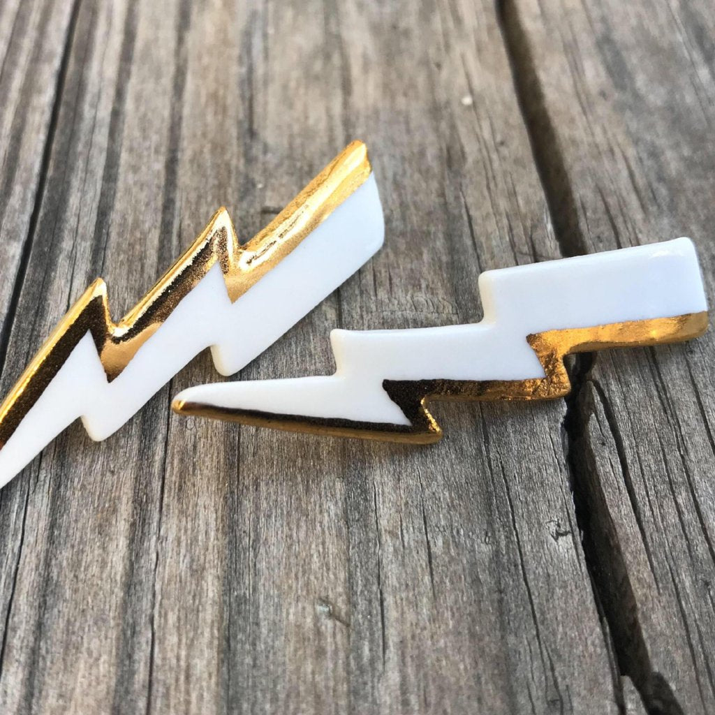 The Lizzy - porcelain lightning bolt studs with gold accent