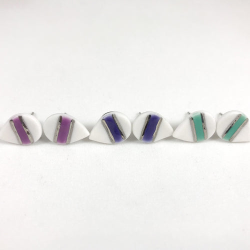 colorful brushed drop studs - white gold