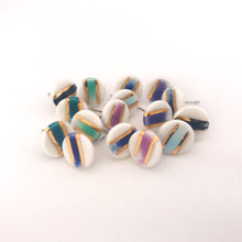 colorful brushed round studs - yellow gold