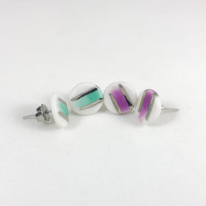 colorful brushed round studs - white gold