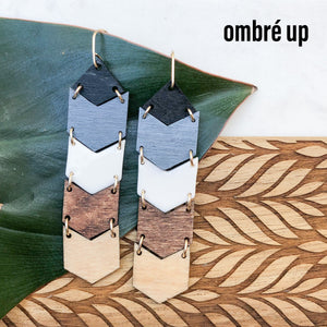 ombré wood and porcelain chevron earrings