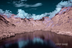 Lake Bohinj photo, cloud and mountain landscape, infrared photography, drone photography, Austin photographer
