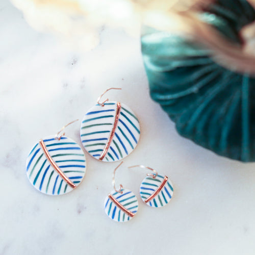 blue and green palm earrings