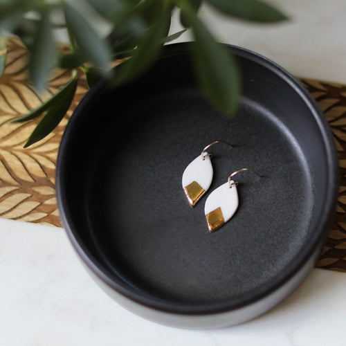 leaf earrings with gold accent