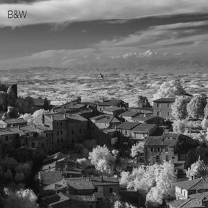 Montalchino Italy aerial photo, infrared photography, drone photography, aerial city, Austin photographer, black and white landscape