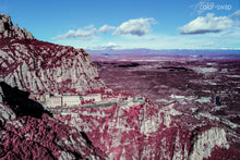 Montserrat aerial photo, infrared photography, drone photography, aerial city, Austin photographer, pink and blue landscape