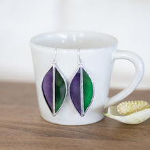stained glass leaf earrings - silver