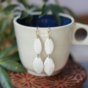 tiered water etched leaf earrings
