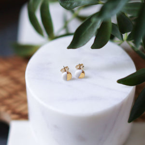 tiny dot studs with gold or white-gold accent