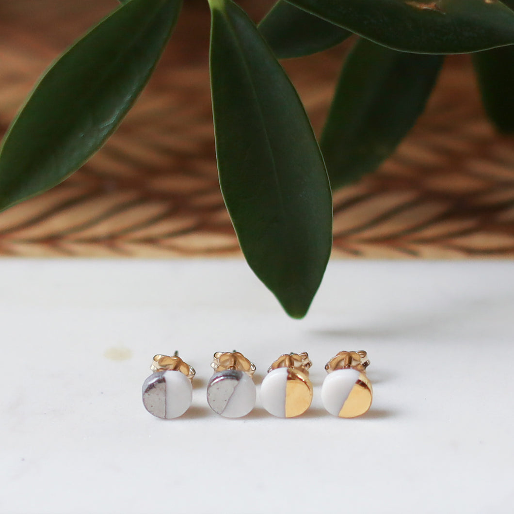 tiny dot studs with gold or white-gold accent